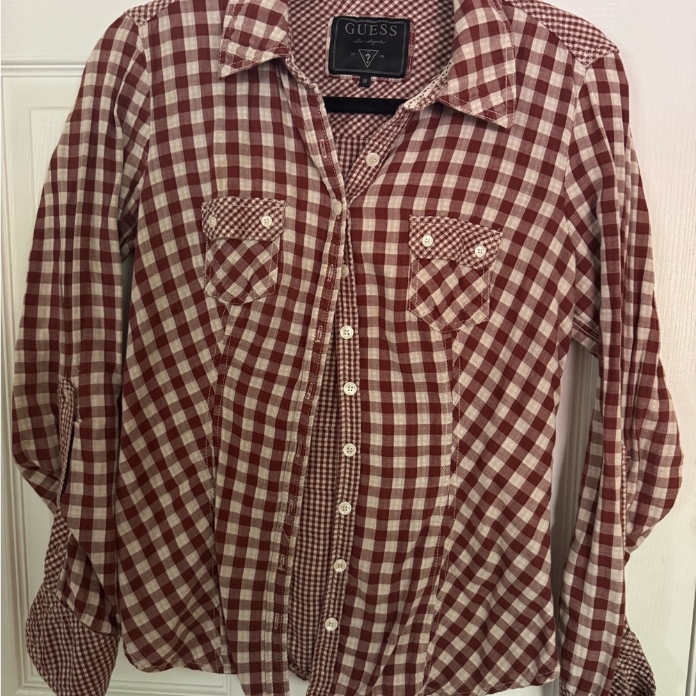Guess Red Plaid Button-Up Shirt